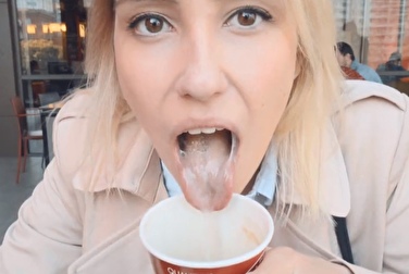 Cums for a girl in the mouth and treated her to coffee so she could drink her cum