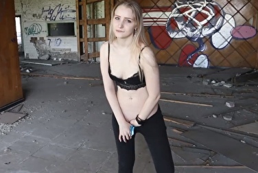 At the abandonment site, the girl immediately got horny and got into her panties