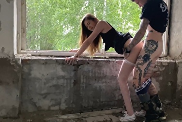 Taught a student a lesson by making her suck and stand up doggystyle on an abandoned