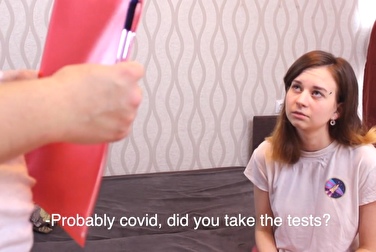 A nurse cheekily performs an express test for kovid with a medical penis