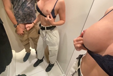Fucked a stranger in the dressing room and brazenly poured his cum on the mirror